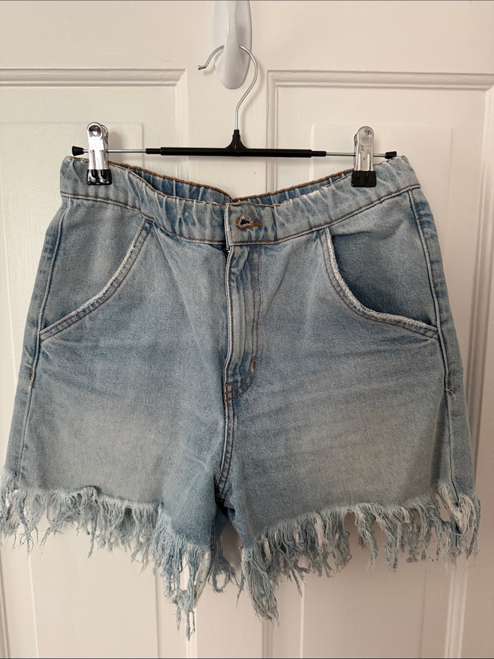 Zara Light Blue Frayed Hem Denim Shorts
